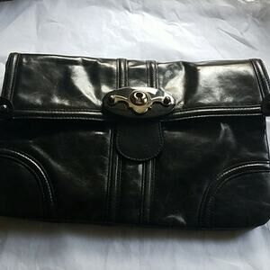 Tracey Reese Black Leather Expandable Clutch Goth Whimsygoth Wednesday Adams